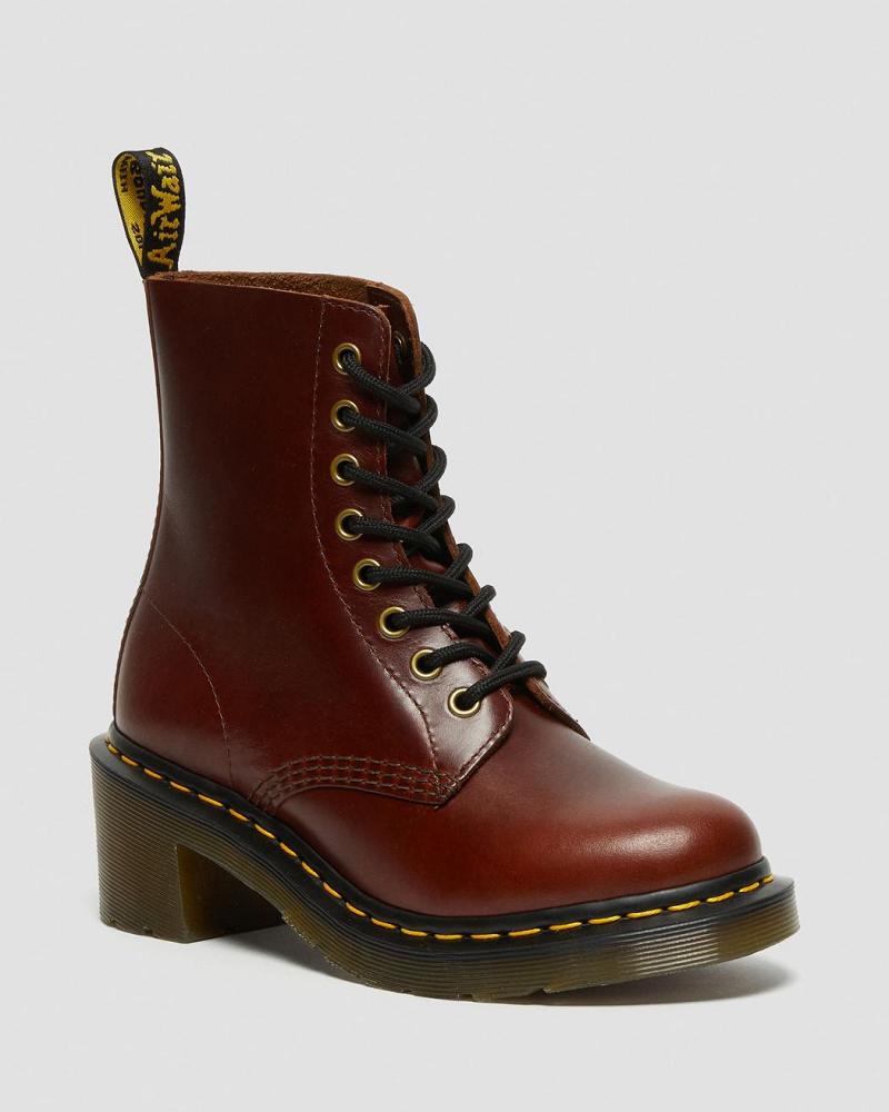 Botas con Cordones Dr Martens Clemency Cuero Tacón Mujer Marrom | MX 562VRW